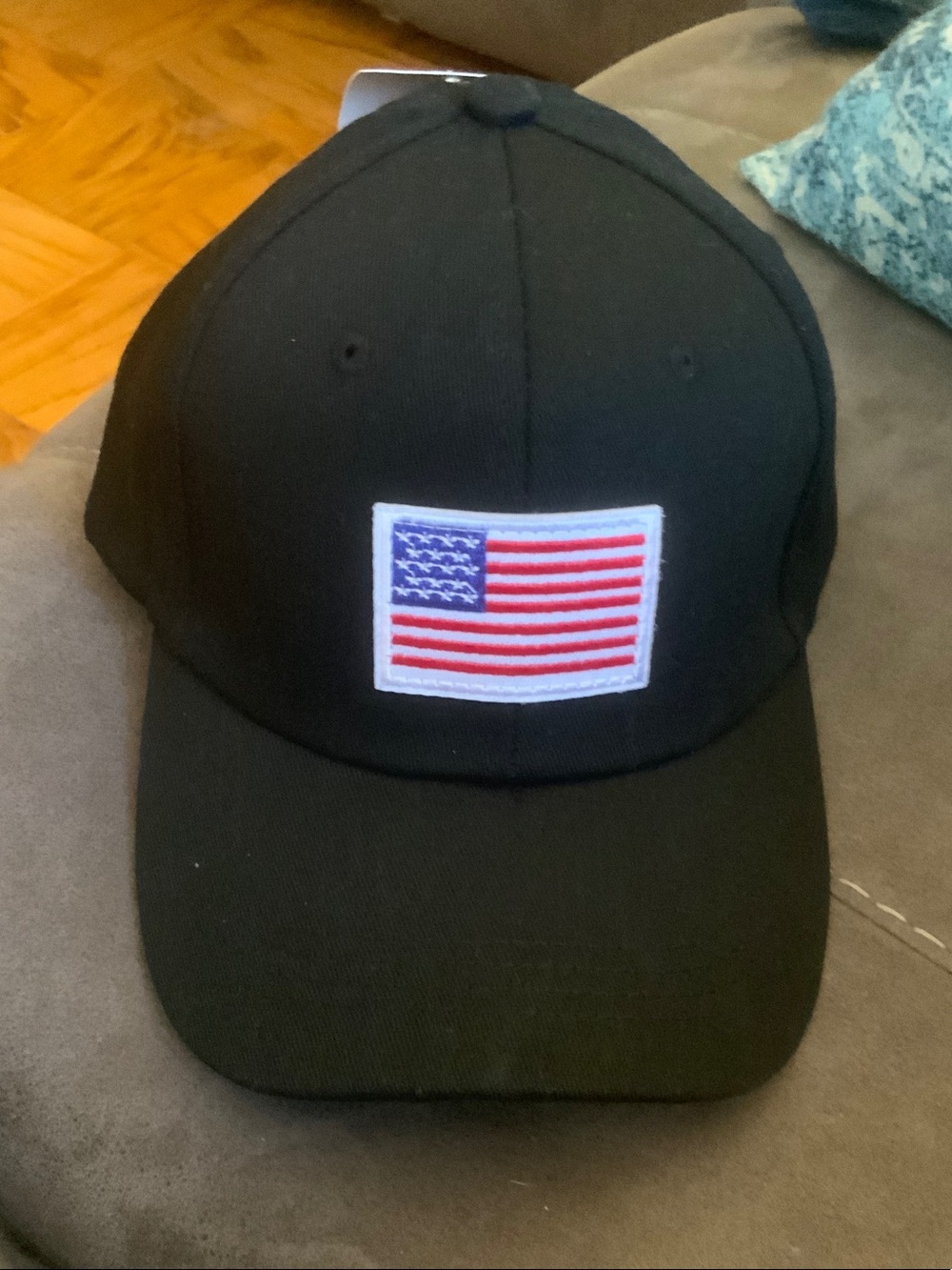 Adult Black Baseball Cap with American Flag Patch